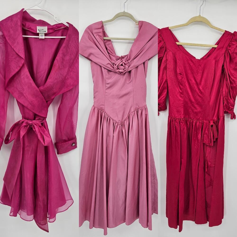 Vintage Lot of 3 Pink Formal Dresses - Fair Condition for Dress Up/Play